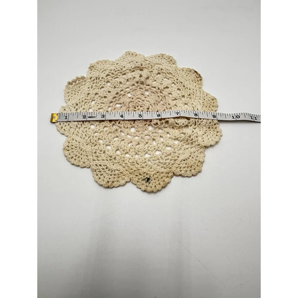 Vintage Hand Crocheted Round Doily Cream Cotton Lace Floral Table Topper 9 Inch